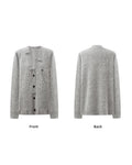 Gray V-Neck Drop Shoulder Angora Blend Knit Cardigan