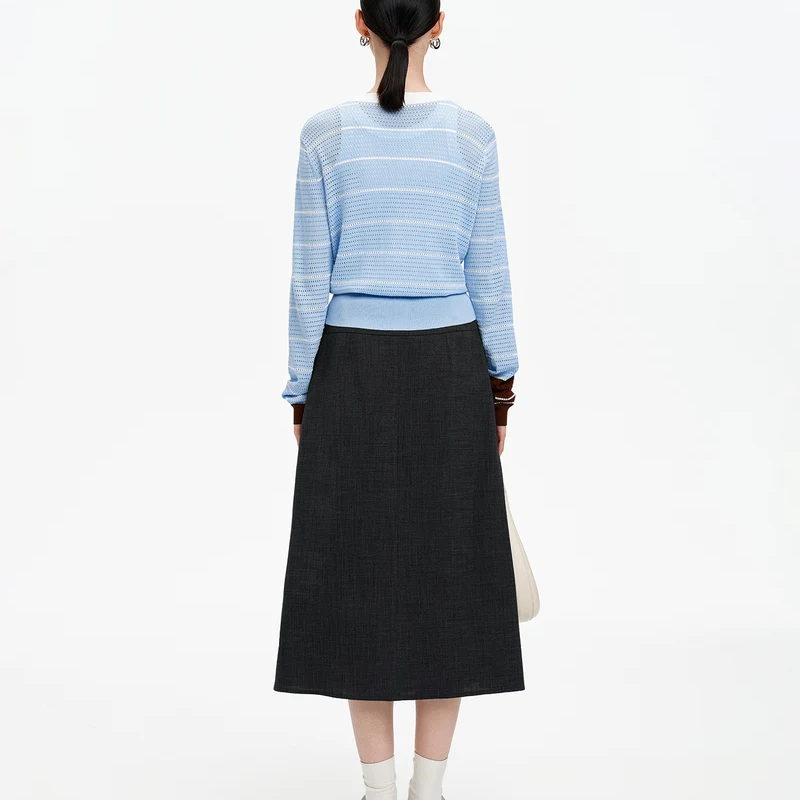 Openwork Striped Cropped Fitted Knit Cardigan