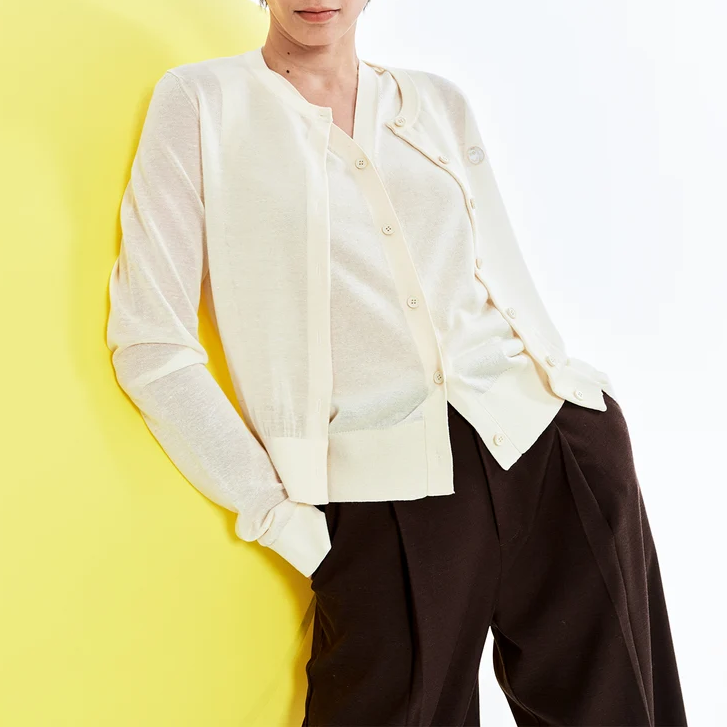 V-Neck Arc Collar Cropped Knit Cardigan
