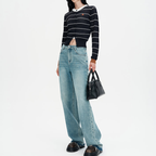 Black Stripe Openwork Short Knit Cardigan