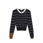 Black Stripe Openwork Short Knit Cardigan
