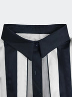 Vertical Stripe Bow Waist Long Sleeve Blouse