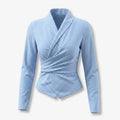 Blue Stripe Wrap Collared Long Sleeve Blouse