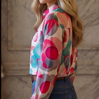 Geometric Print Relaxed Fit Long Sleeve Blouse
