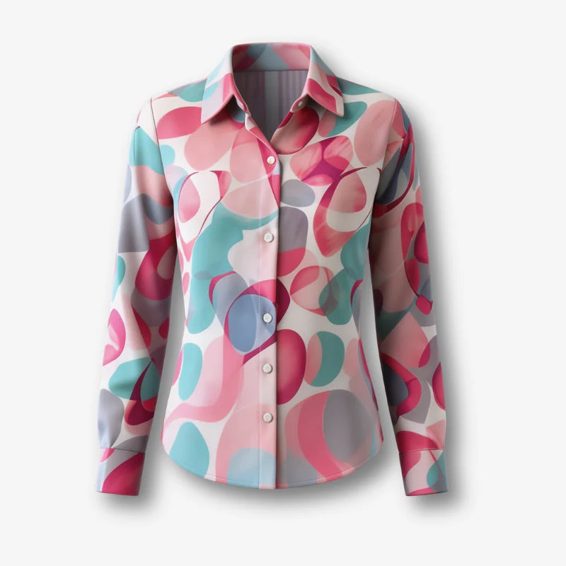 Geometric Print Relaxed Fit Long Sleeve Blouse